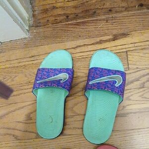 Nike Slides with Purple Strap and Green Sole